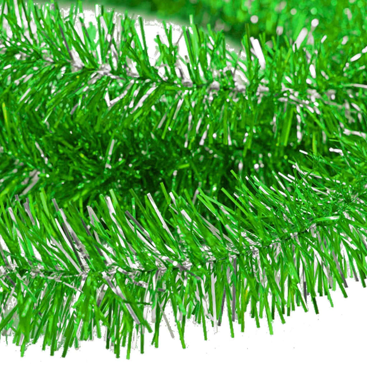 Metallic Green & Silver Tinsel Garland - Lee Display
