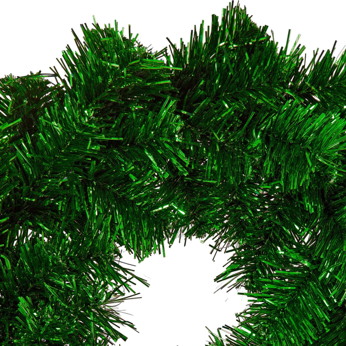 Top of the 18in Shiny Green Tinsel Christmas Wreath sold by Lee Display