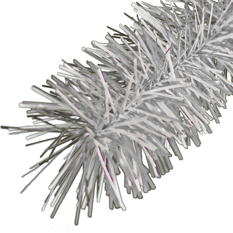 Lee Display's brand new 25ft Shiny White and Metallic Silver Tinsel Garlands and Fringe Embellishments on sale at leedisplay.com