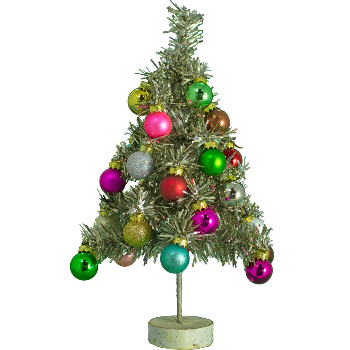 12in Mini Antique Silver Tinsel Christmas Trees on sale at leedisplay.com.  Mini Ball Ornaments not included.