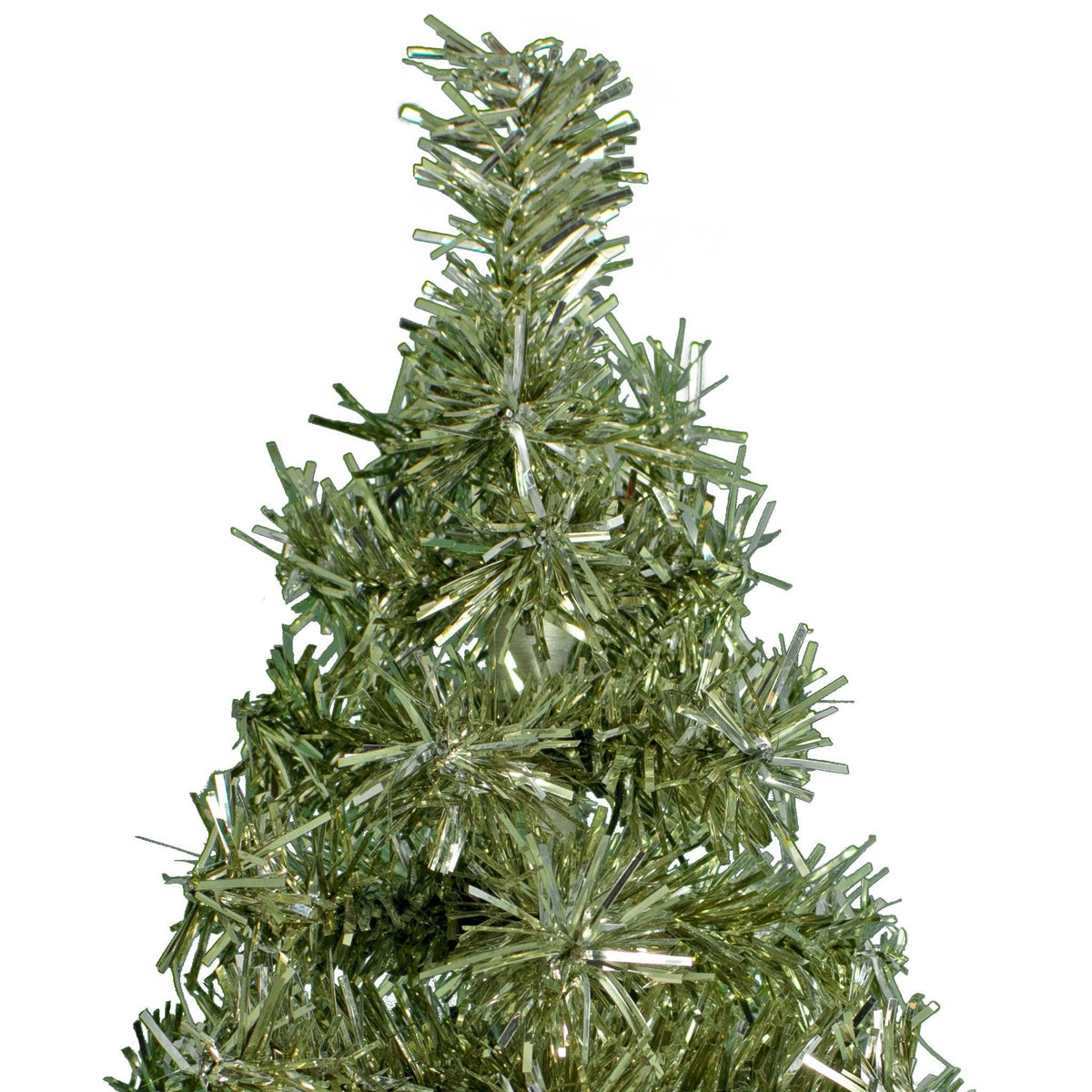 Top of the antique silver trees.  12in Mini Antique Silver Tinsel Christmas Trees on sale at leedisplay.com. 