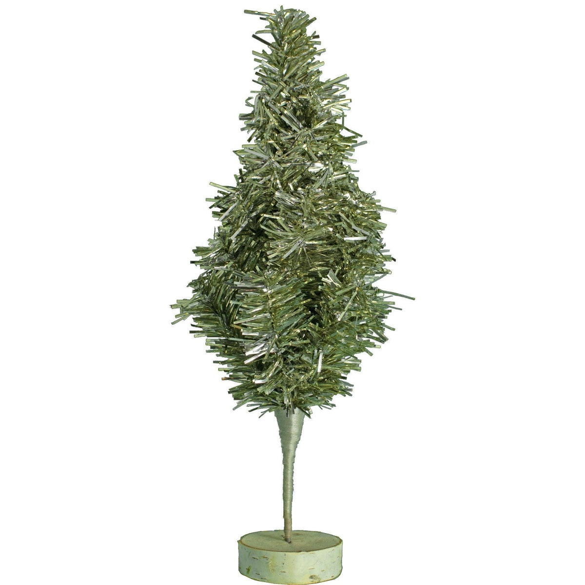 12in Mini Antique Silver Tinsel Christmas Trees have folding branches that pull down and bend in any direction. On sale at leedisplay.com.