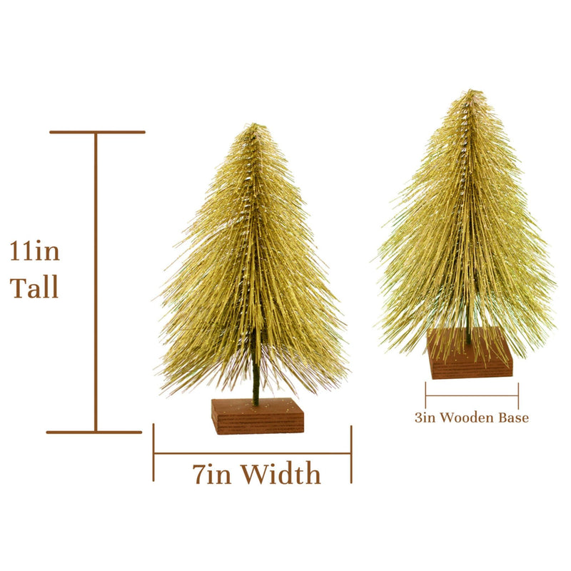 Mini Gold Bottlebrush Christmas Trees are sold at leedisplay.com. All trees are approx. 11in tall and 7in wide.
