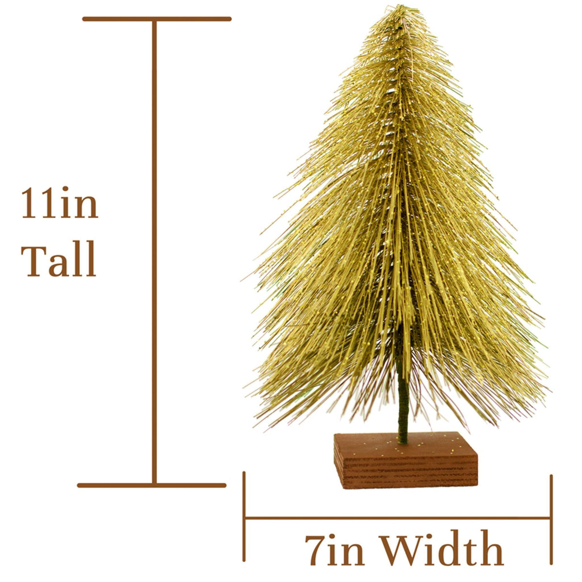 Mini Gold Bottlebrush Christmas Trees are sold at leedisplay.com. Size of the mini bottlebrush tree.