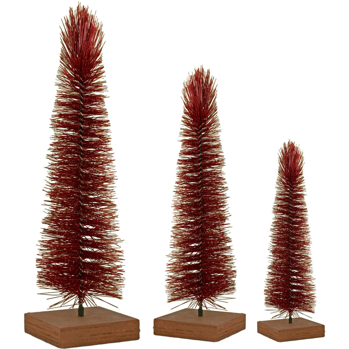 Mini Red Tabletop Bottlebrush Christmas Trees made by hand in the USA!   On sale at leedisplay.com