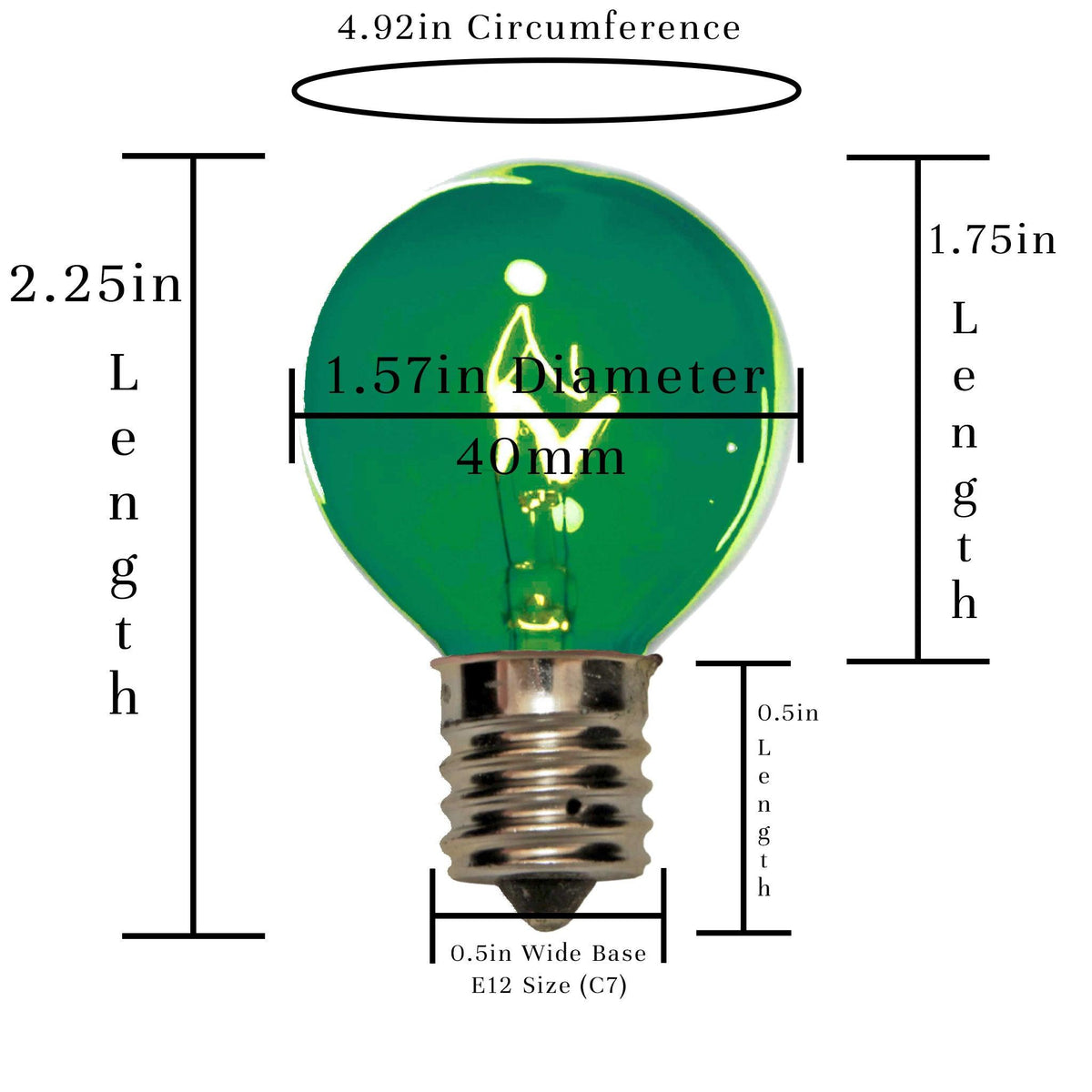 Size and Dimensions of a G40 Light Bulb.  Available for sale at leedisplay.com
