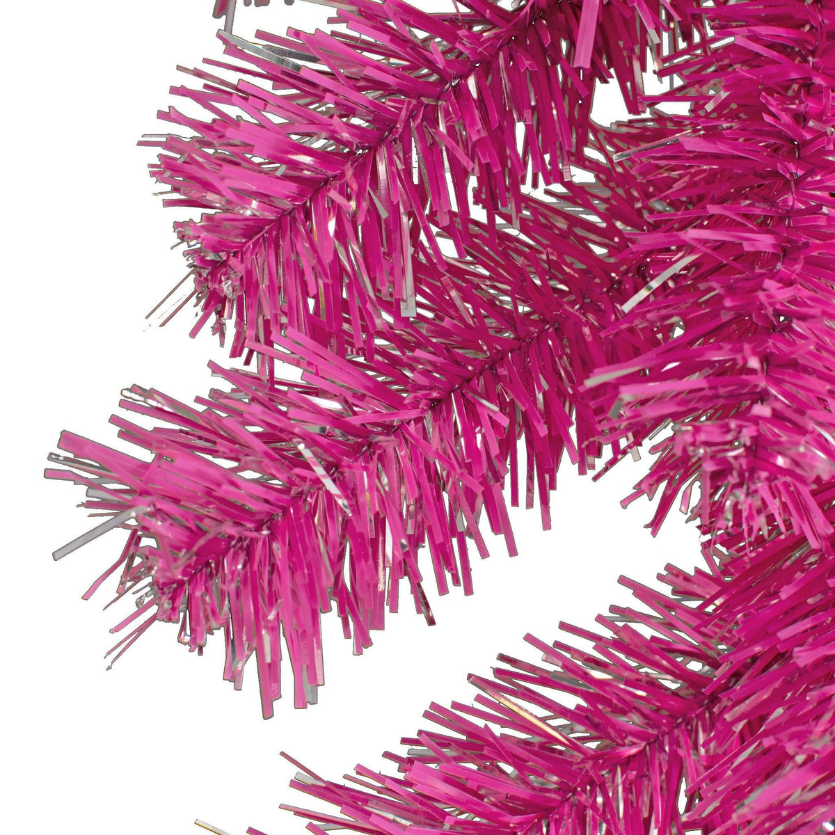   Shop for Lee Display's brand new 6FT Pink and Silver Tinsel Brush Garlands on sale now at leedisplay.com. Upclose photo of the color of the tinsel brush