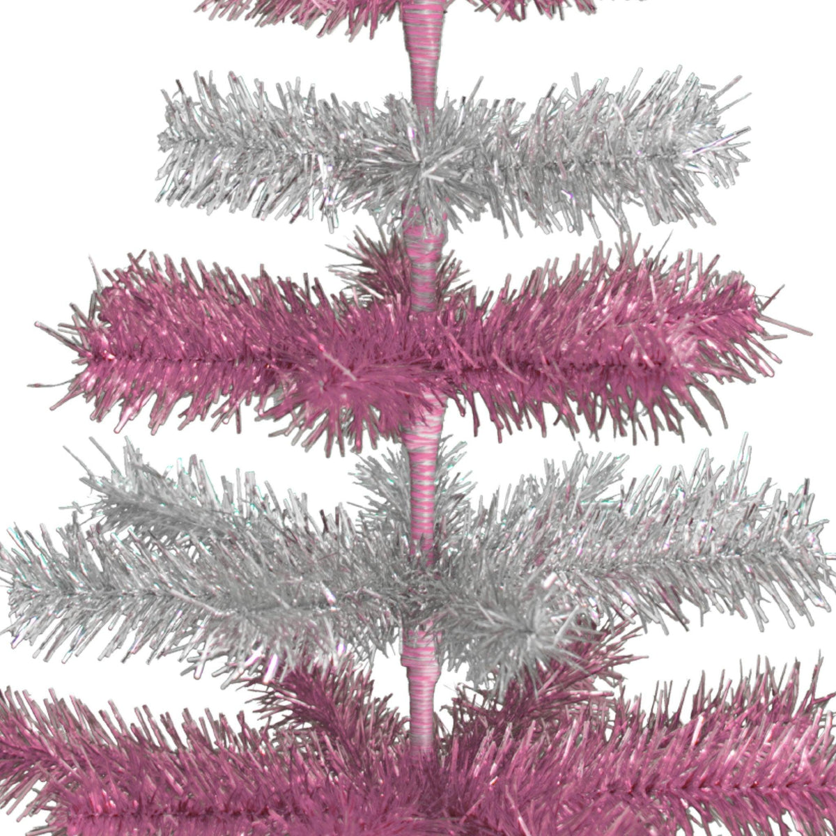 Pink & Silver Layered Tinsel Christmas Trees made by hand in the USA on sale at leedisplay.com