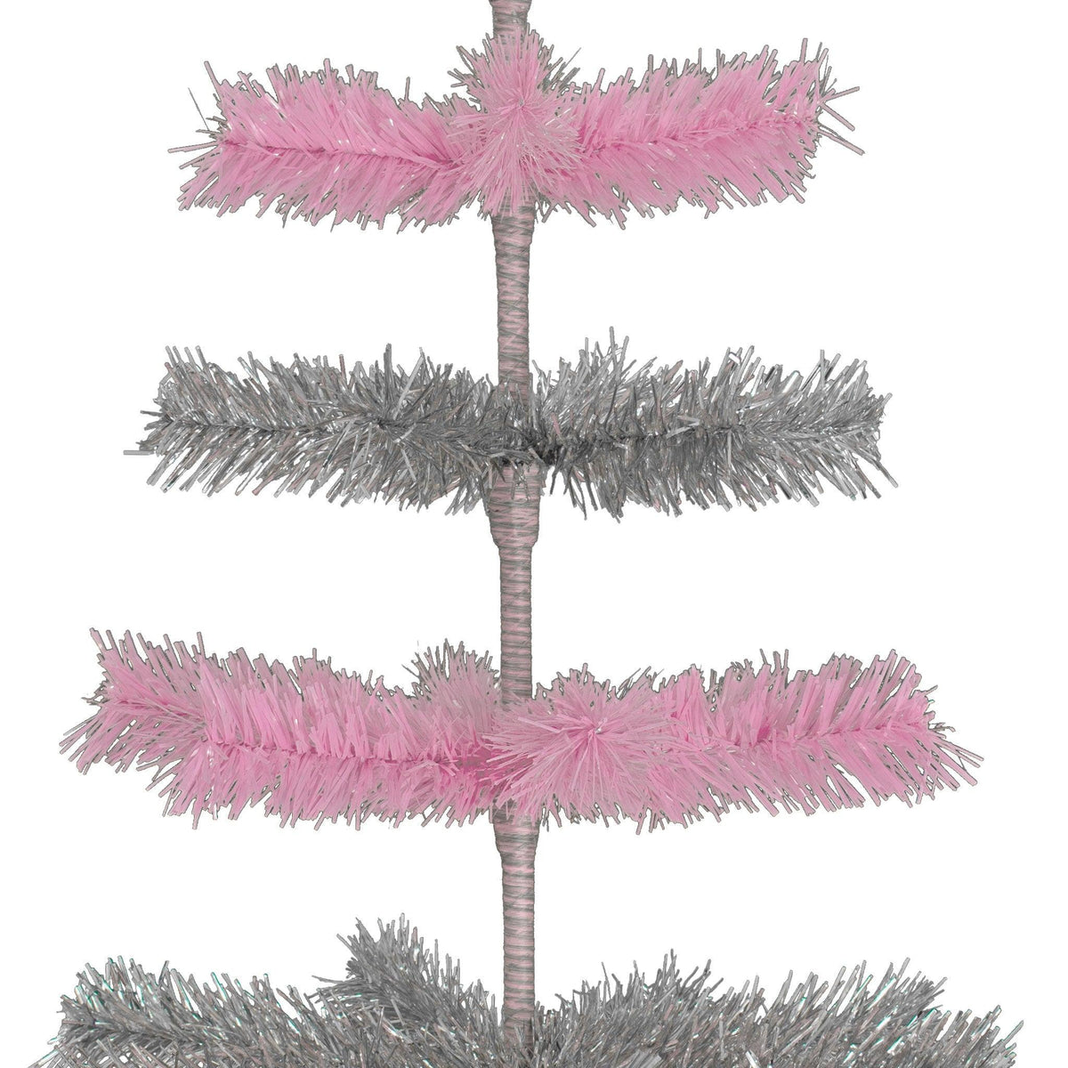 48in tall Pink & Silver Layered Tinsel Christmas Trees made by hand in the USA on sale at leedisplay.com