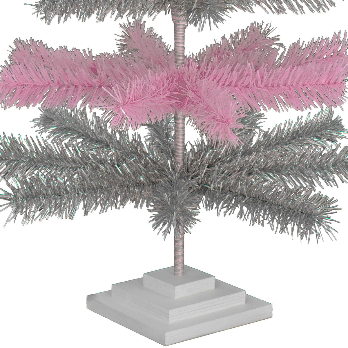 48in tall Pink & Silver Layered Tinsel Christmas Trees made by hand in the USA on sale at leedisplay.com