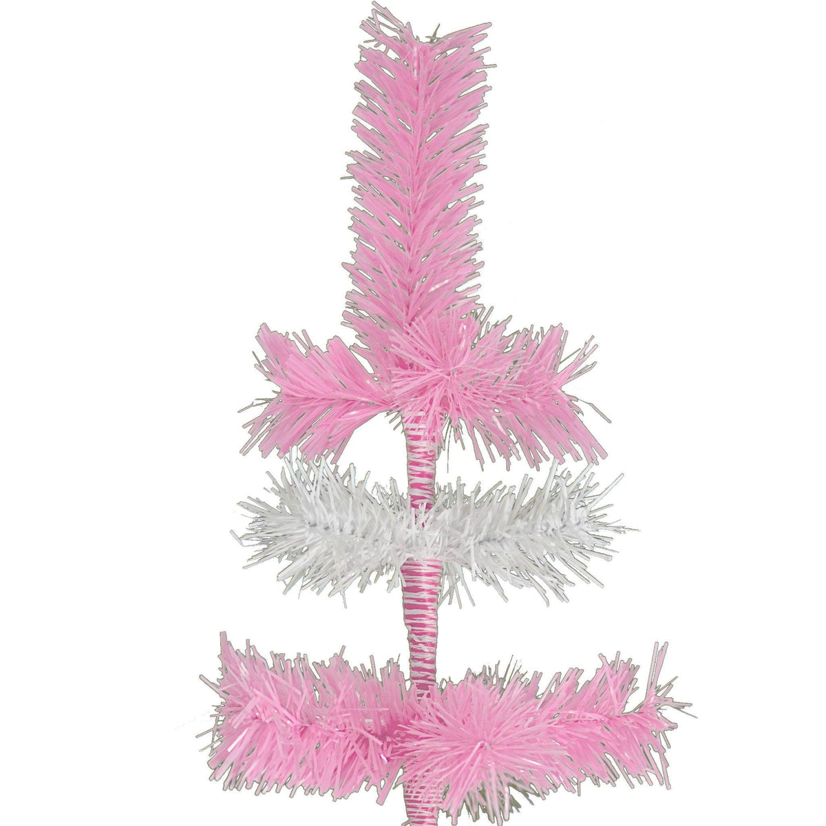 Pink & White Layered Tinsel Christmas Trees!    Decorate for the holidays with a Shiny Pink and Matte White retro-style Christmas Tree.  Incorporate a little purple and white into your holiday decorations this year. On sale at leedisplay.com