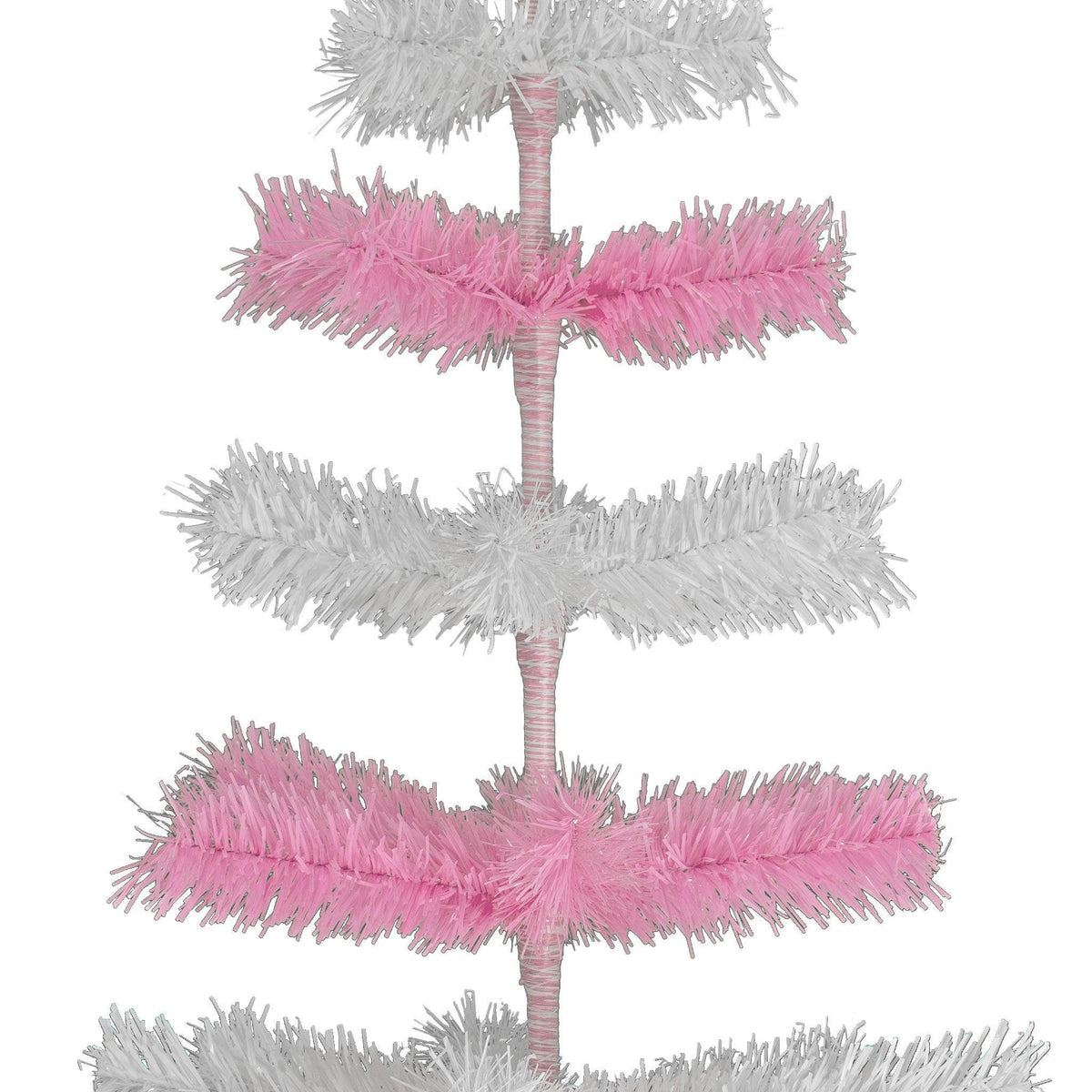 Pink & White Layered Tinsel Christmas Trees!    Decorate for the holidays with a Shiny Pink and Matte White retro-style Christmas Tree.  Incorporate a little purple and white into your holiday decorations this year. On sale at leedisplay.com