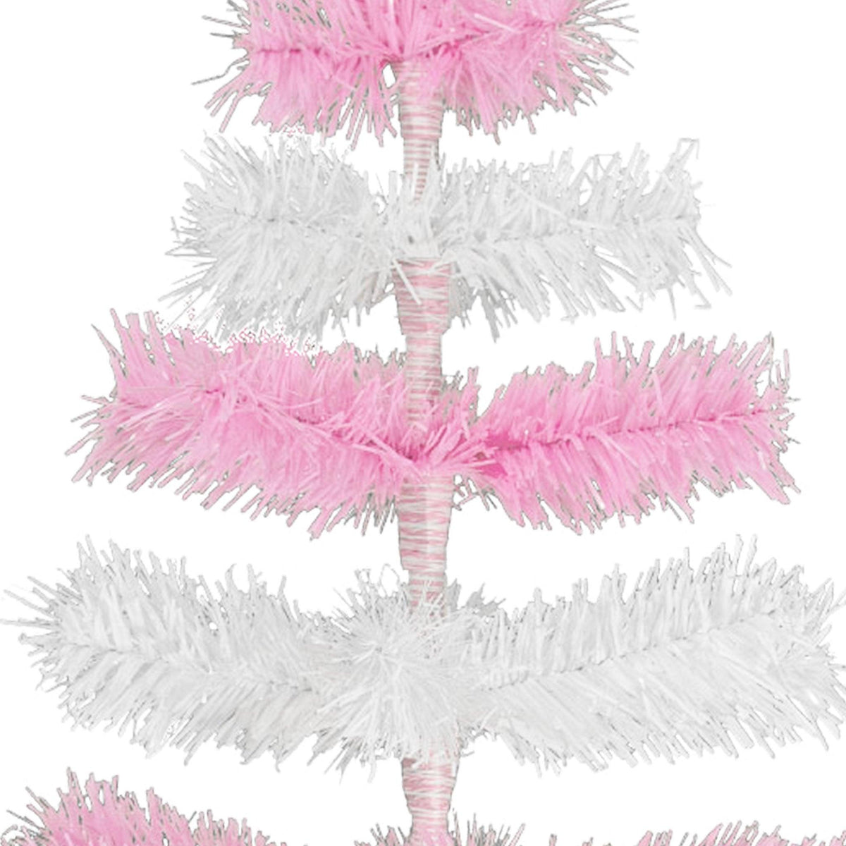 Pink & White Layered Tinsel Christmas Trees! Decorate for the holidays with a Shiny Pink and Matte White retro-style Christmas Tree. Incorporate a little purple and white into your holiday decorations this year. On sale at leedisplay.com