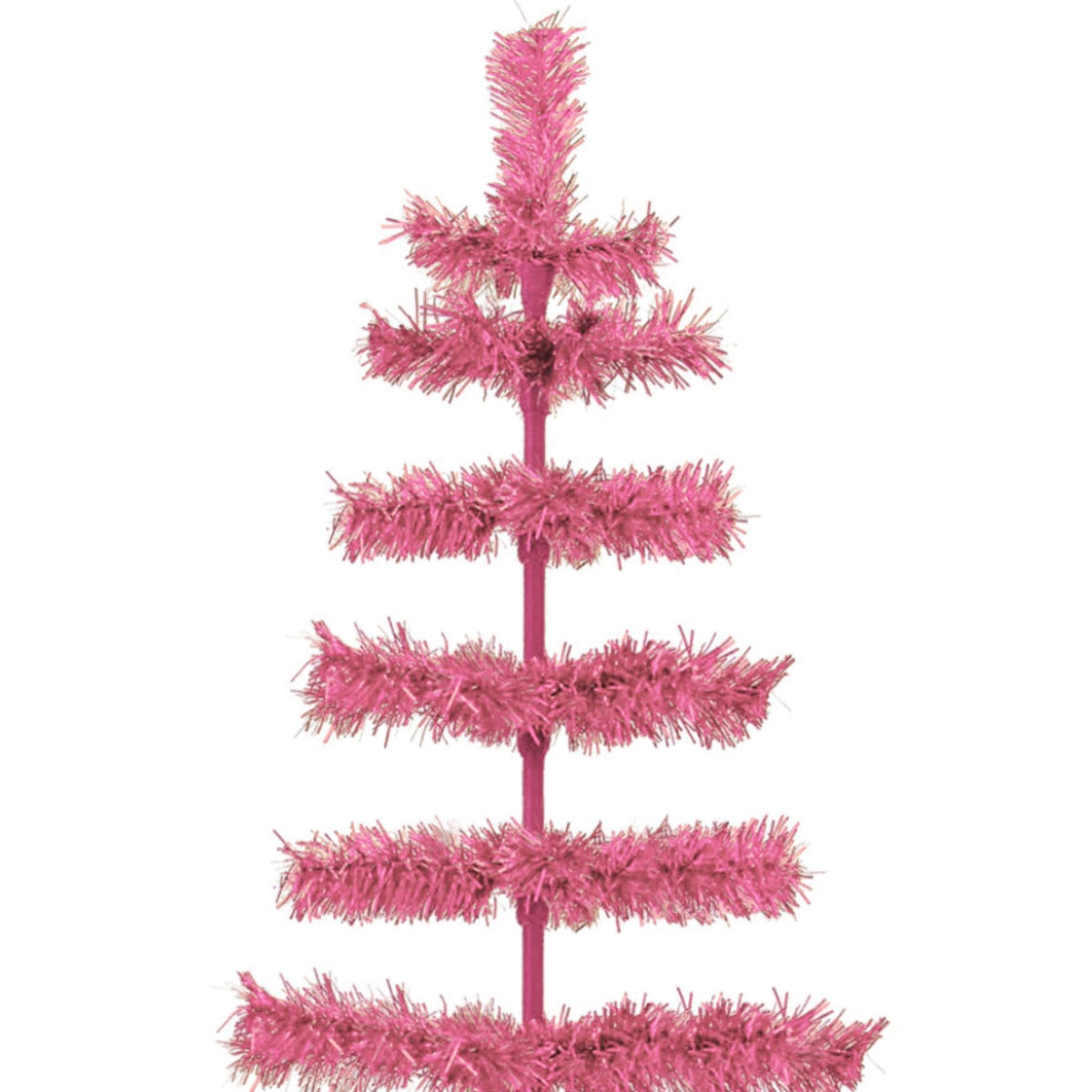 Top of the 60in tall Pink Christmas Tree with tinsel branches