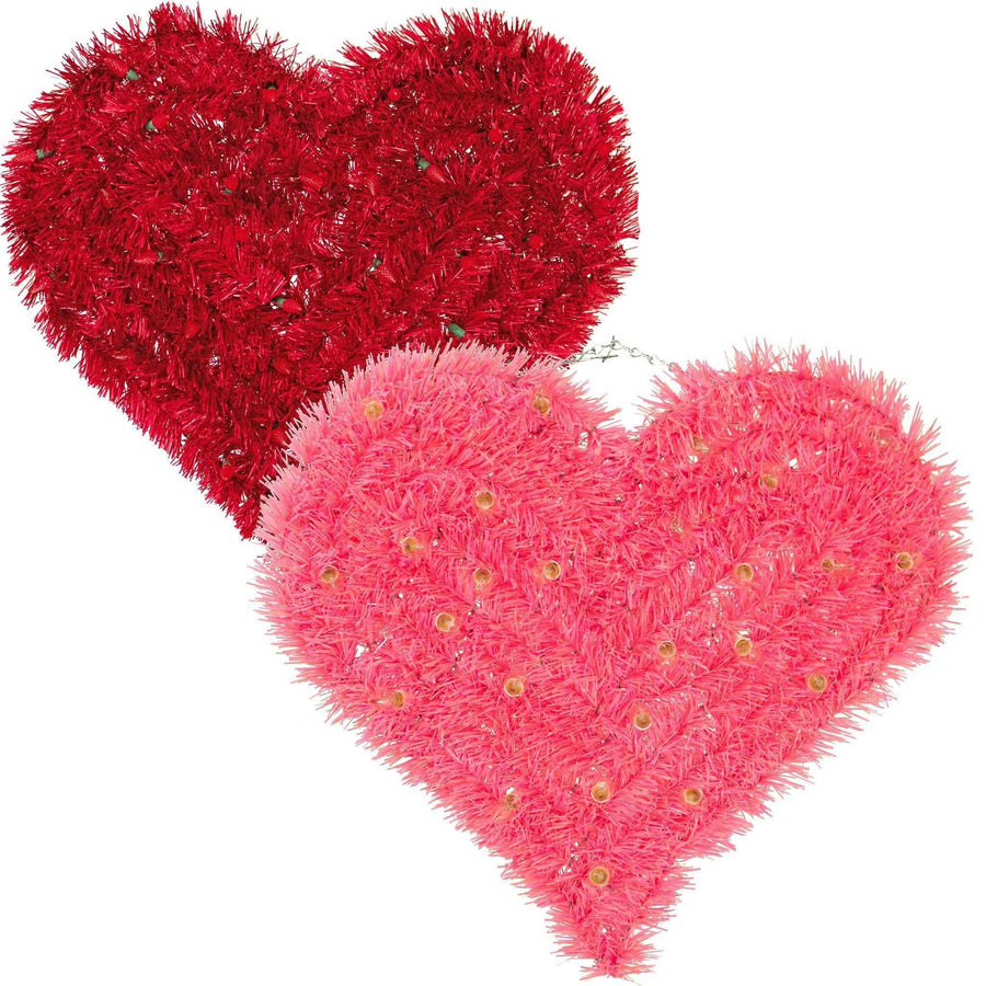 Pre-Lit Valentine's Day Tinsel Hearts with Lights - Lee Display