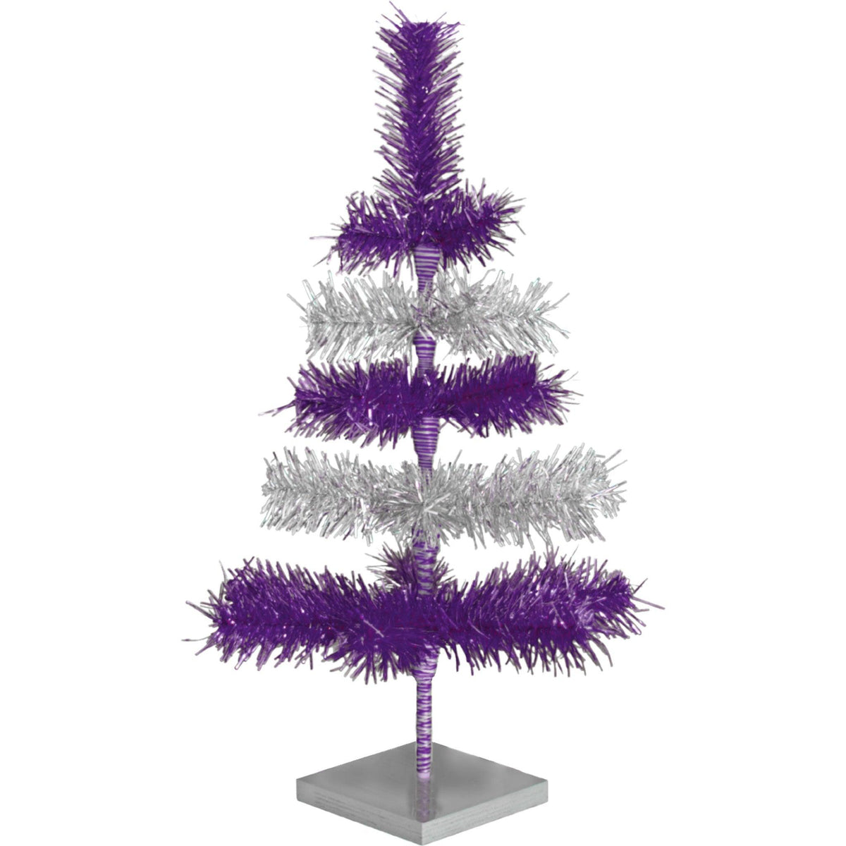 Purple & Silver Layered Tinsel Christmas Trees!    Decorate for the holidays with a Shiny Purple and Metallic Silver retro-style Christmas Tree.  On sale now at leedisplay.com