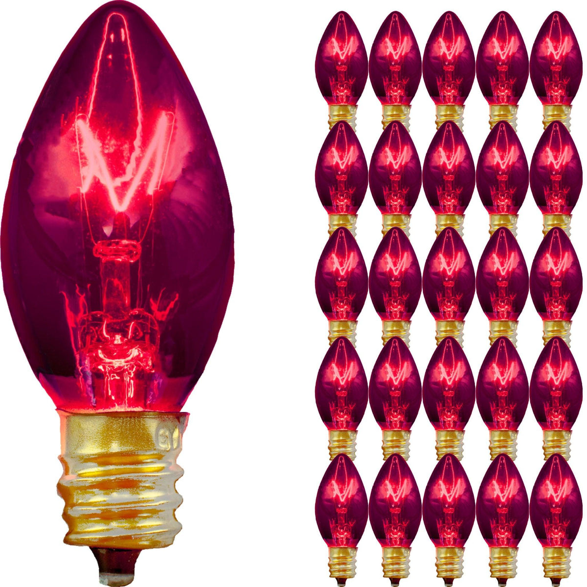 C-7 & C-9 Transparent Purple Candelabra Christmas Light Bulbs sold in a pack of 25 from leedisplay.com