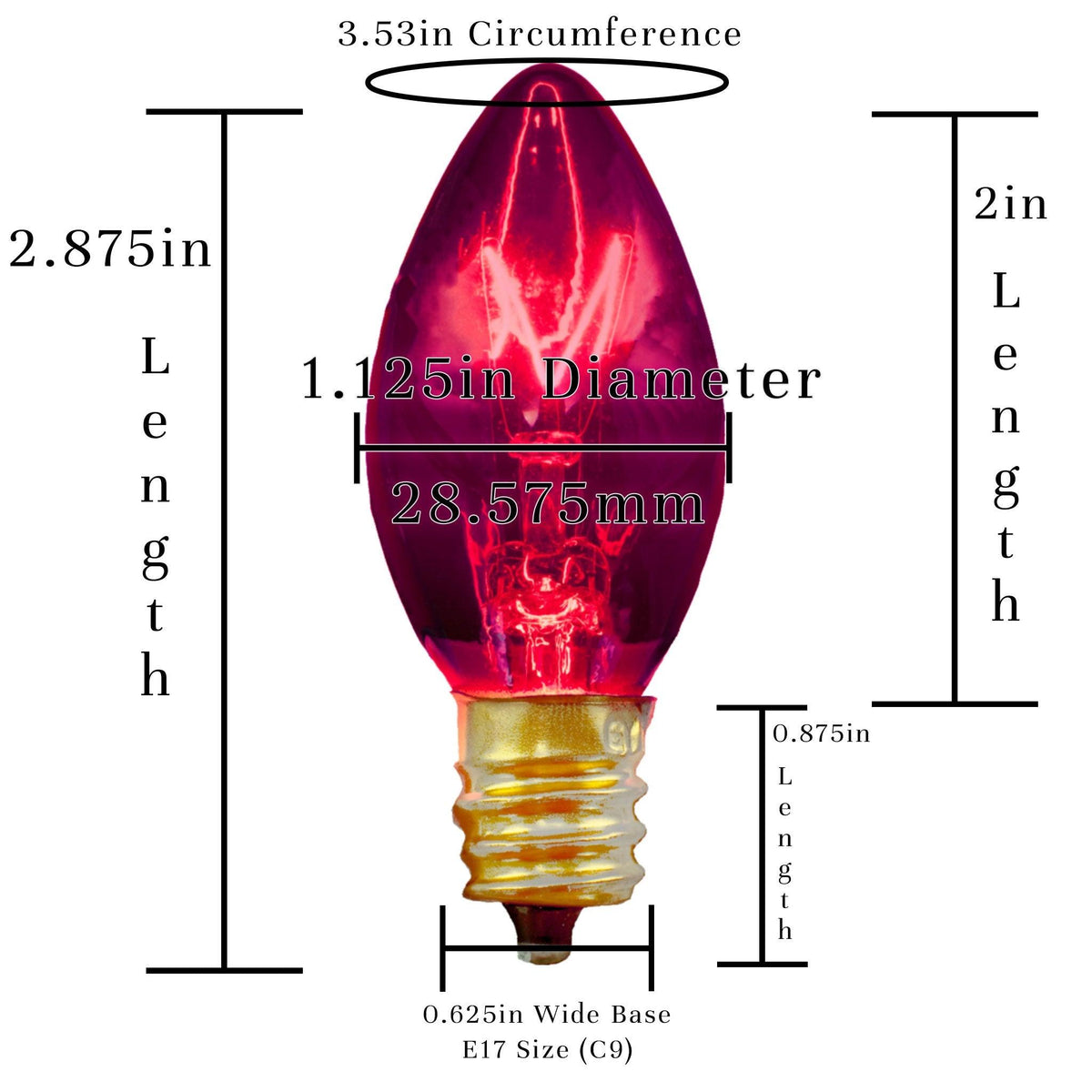 Size of a C9 Light Bulb in purple color.