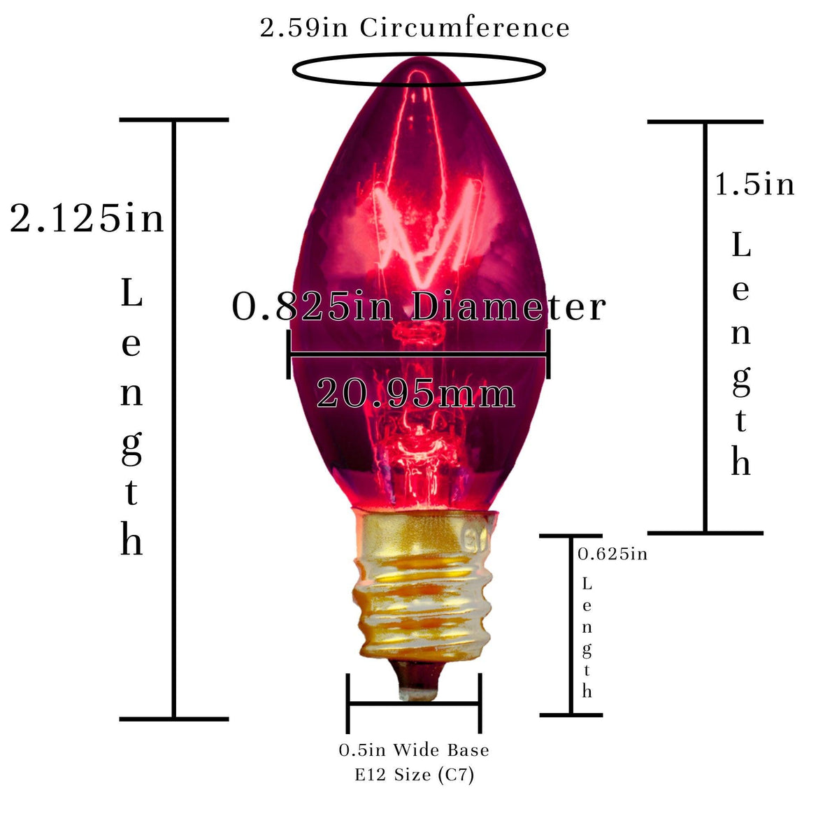 Size of a C7 Purple Light Bulb sold from leedisplay.com