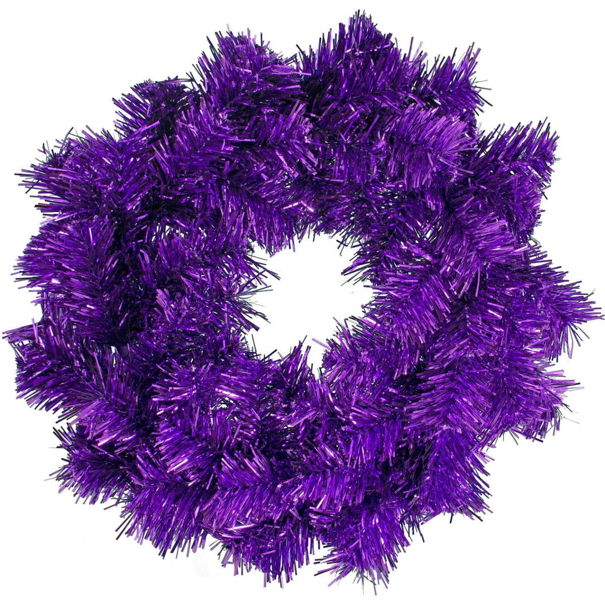 18in Diameter Purple Tinsel Christmas Wreath on sale at leedisplay.com