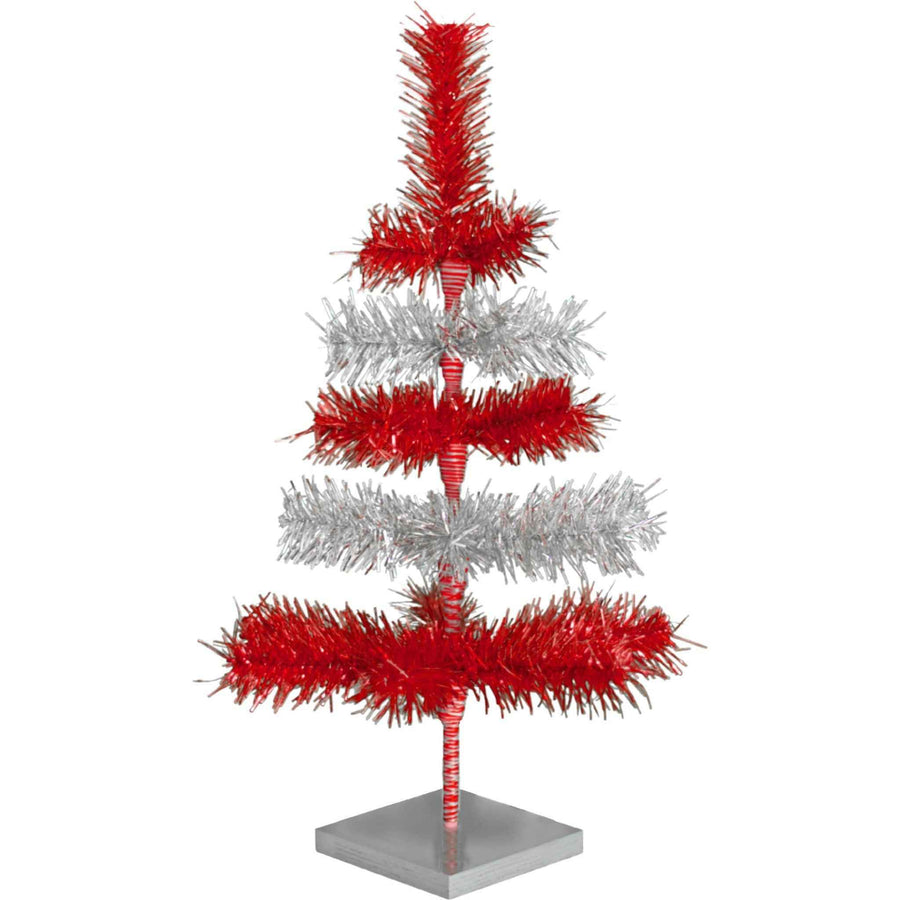 Red & Silver Layered Tinsel Christmas Tree - Lee Display