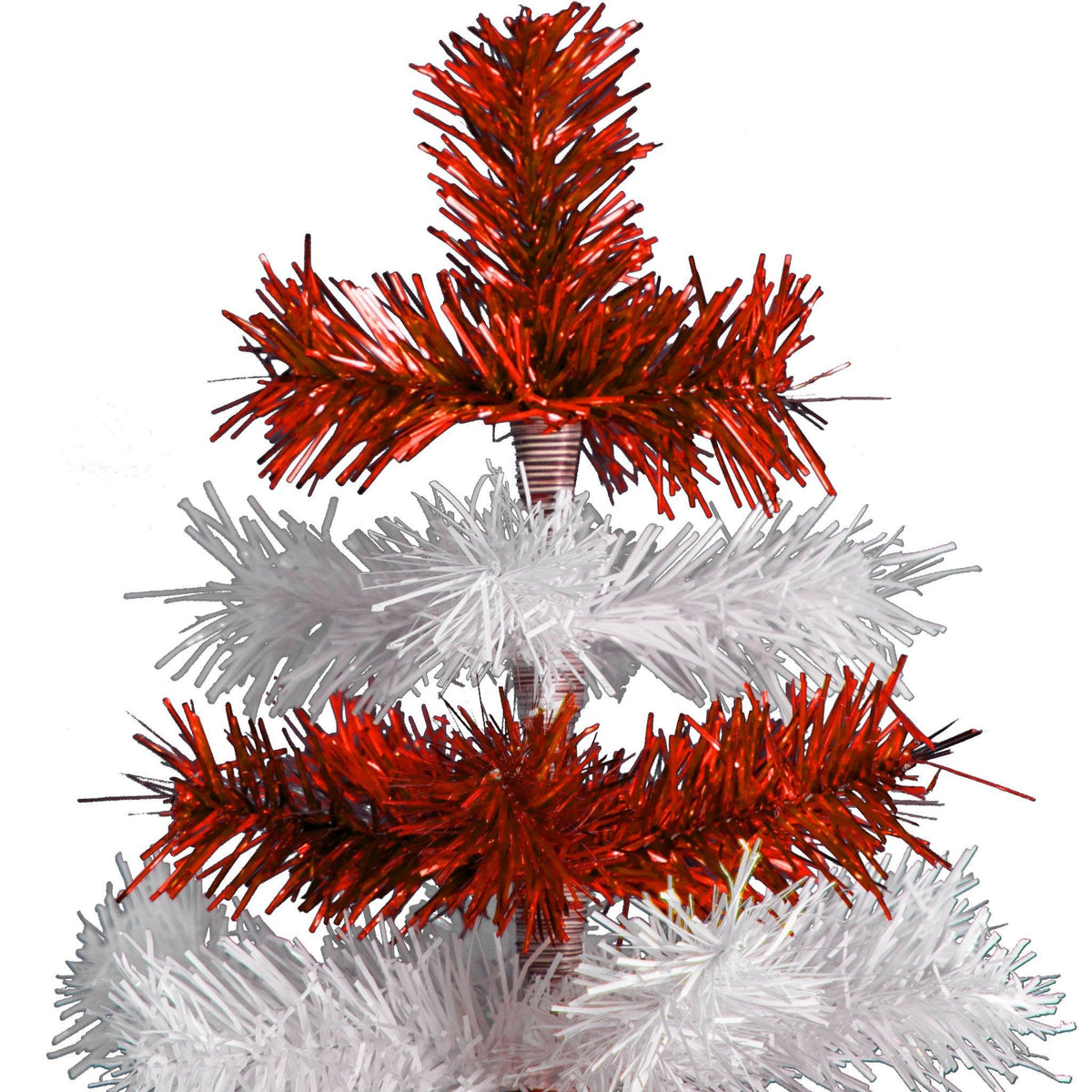 Red & White Layered Tinsel Christmas Trees!    Decorate for the holidays with a Shiny Red and Matte White retro-style Christmas Tree.  Incorporate a little white and blue into your holiday decorations this year.  Shop now at leedisplay.com