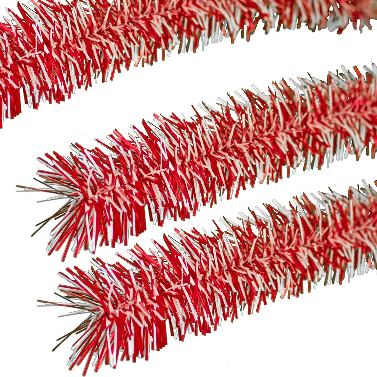 Lee Display's brand new 25ft Shiny Red and White Tinsel Garlands and Fringe Embellishments on sale at leedisplay.com