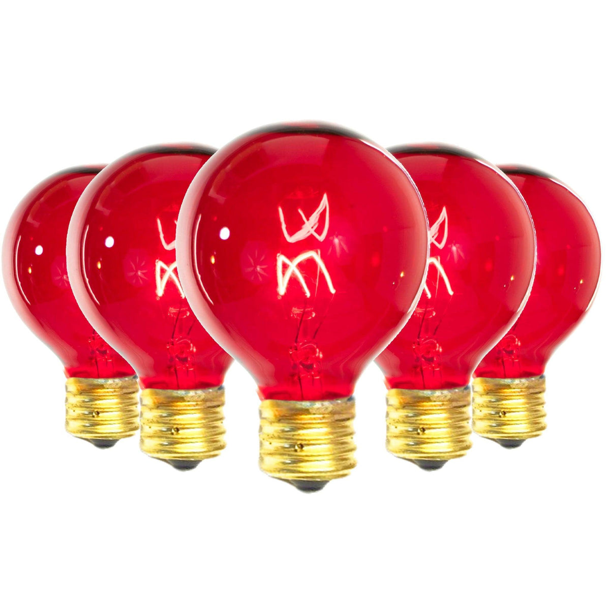 Lee Display's Box of 25 of brand new transparent Red G50 Globe Light Bulbs on sale now at leedisplay.com