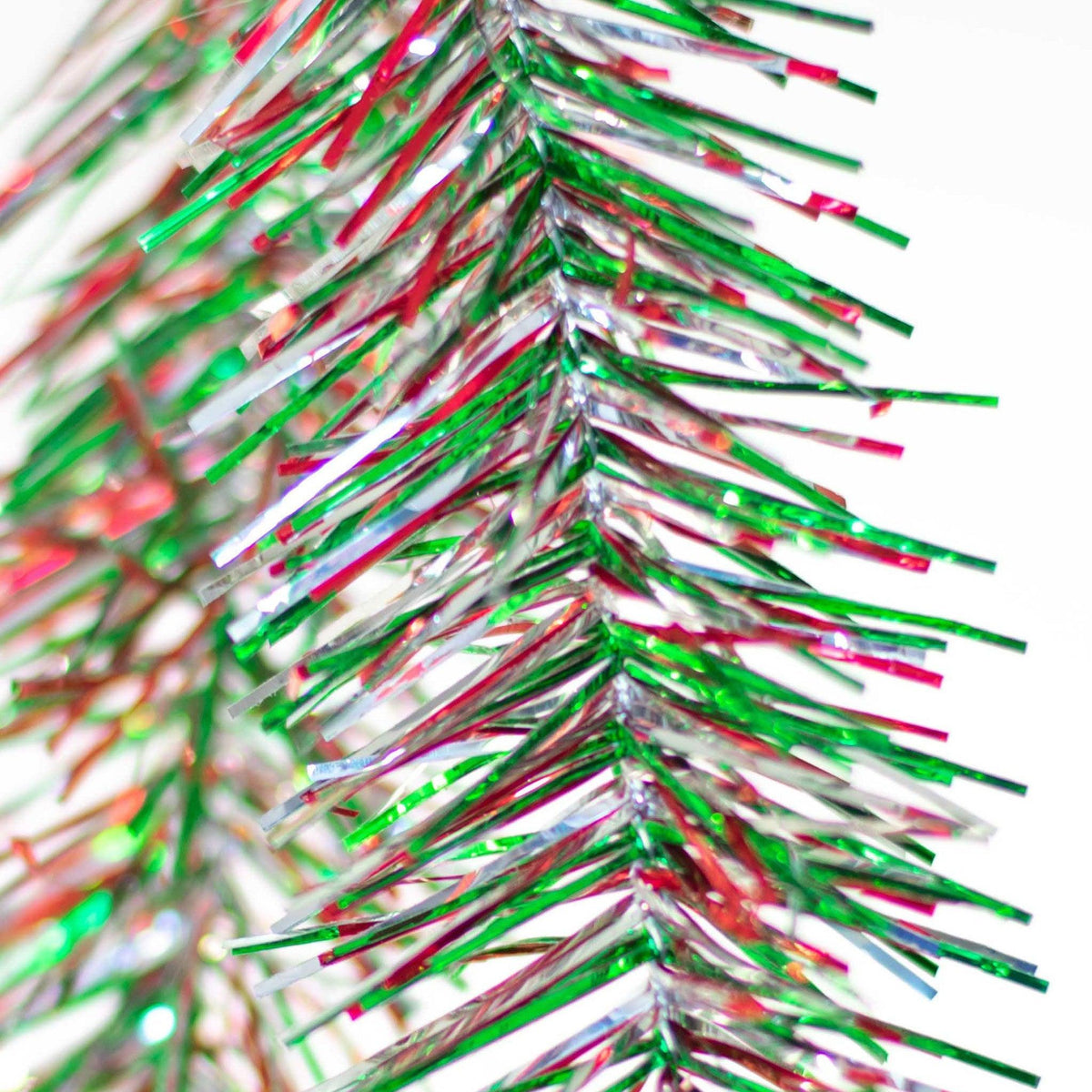 Lee Display's brand new 25ft Shiny Metallic Red, Green, and Silver Tinsel Garlands and Fringe Embellishments on sale at leedisplay.com