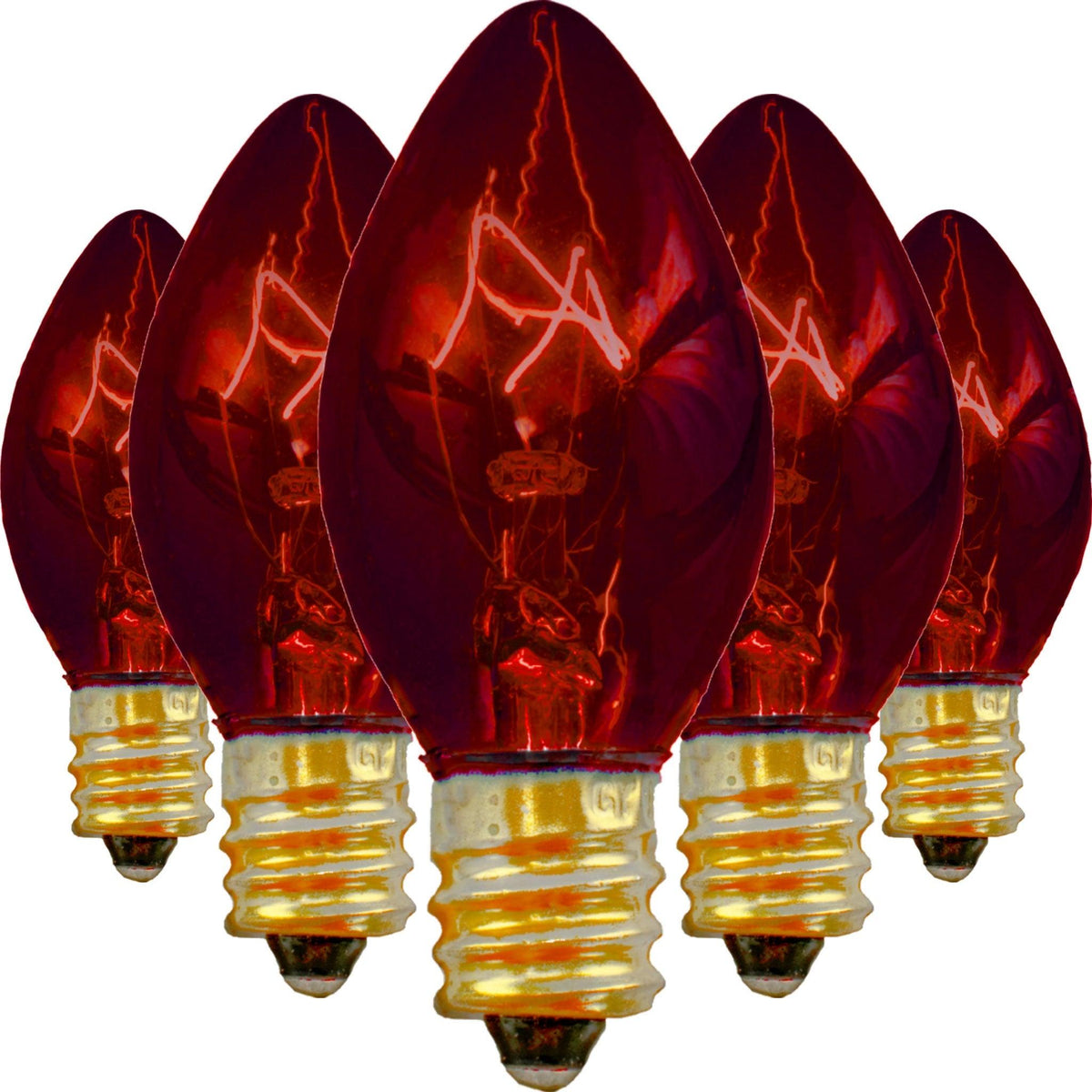 C-7 & C-9 Red Christmas Light Bulbs.  Replace your old bulbs with a set of brand new Candelabra Red Lights on sale at leedisplay.com