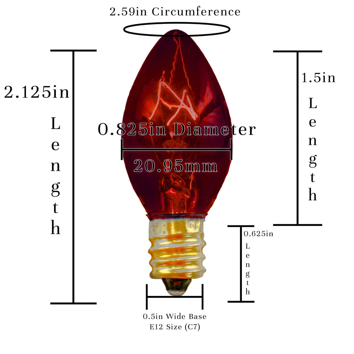 C-7 & C-9 Red Christmas Light Bulbs.  Replace your old bulbs with a set of brand new Candelabra Red Lights on sale at leedisplay.com