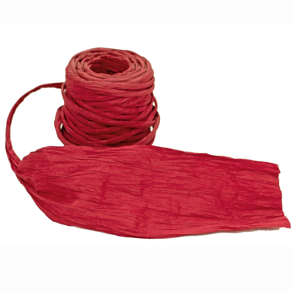 Lee Display's Red Raffia paper comes wrapped together in a rope and can be unfolded for packing.