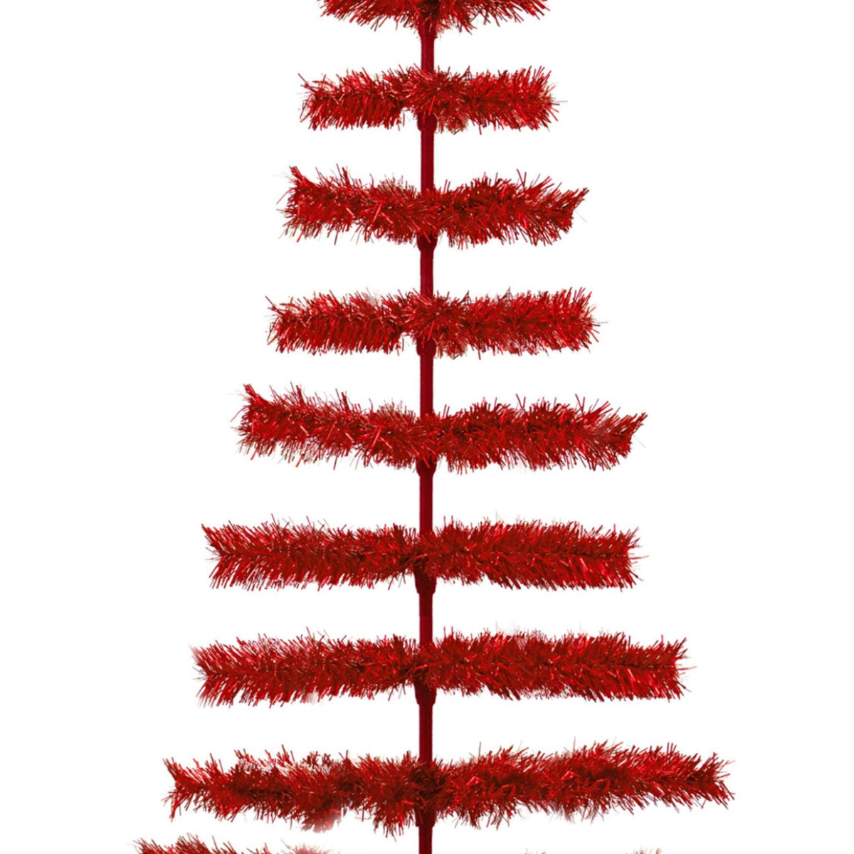 Middle branch section of the shiny metallic red tinsel brush on the 60in Red Christmas Trees made by Lee Display