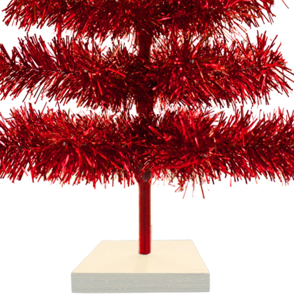 18in Red trees comes with white wood stand that is easy to detach and secures the trees upright