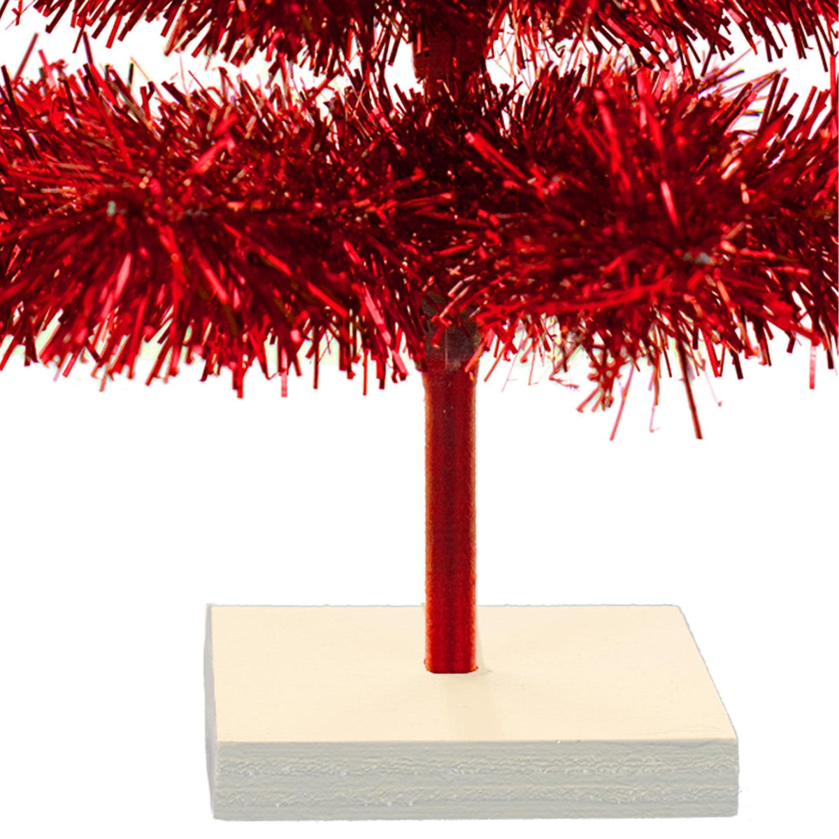 24in Red trees comes with white wood stand that is easy to detach and secures the trees upright