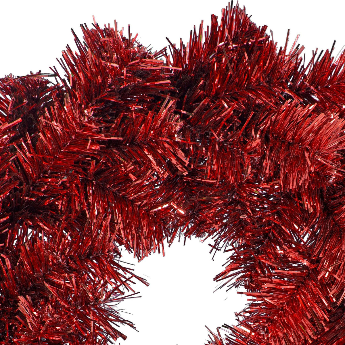 18IN Shiny Red Tinsel Christmas Wreaths! Decorative 18in Diameter door hanging wreaths made by Lee Display.