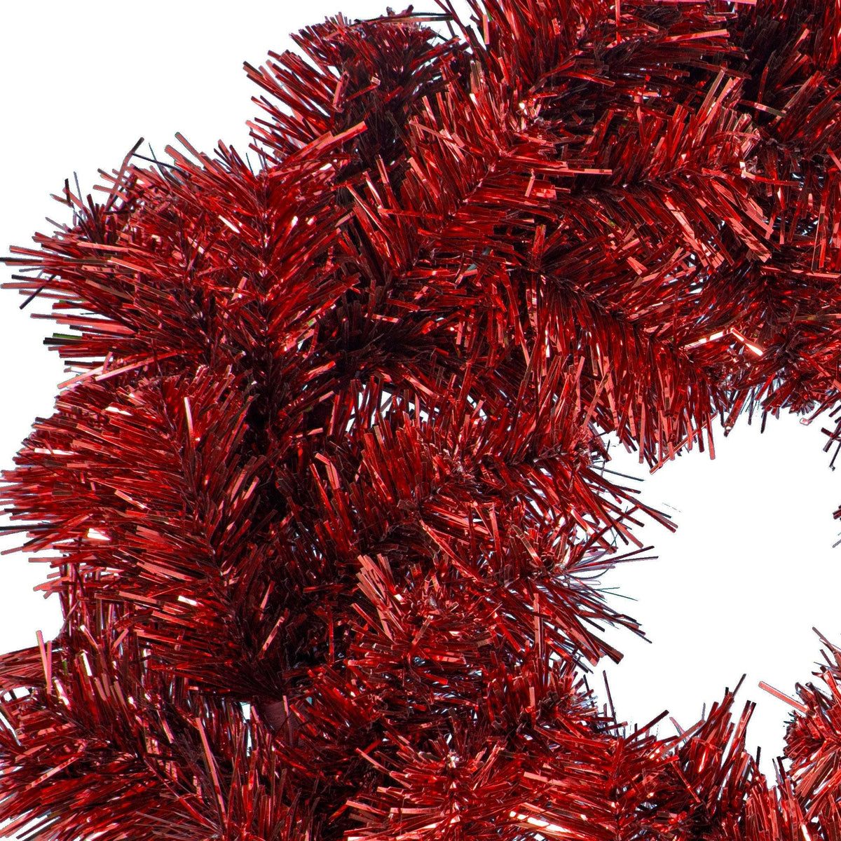 18IN Shiny Red Tinsel Christmas Wreaths! Decorative 18in Diameter door hanging wreaths made by Lee Display.