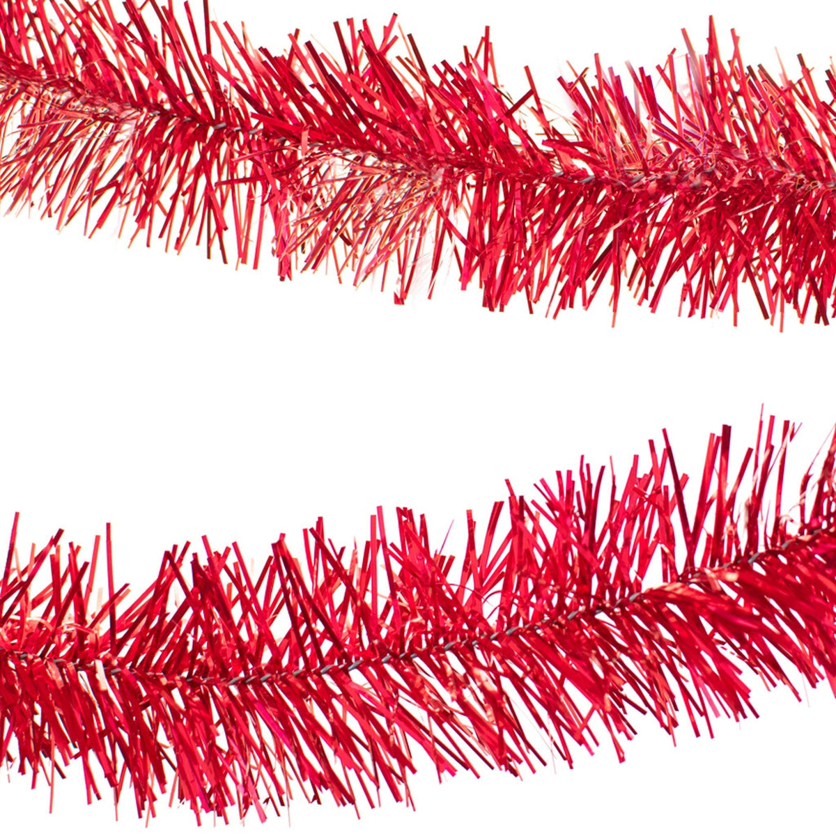 Lee Display's brand new 25ft Shiny Metallic Red Tinsel Garlands and Fringe Embellishments on sale at leedisplay.com