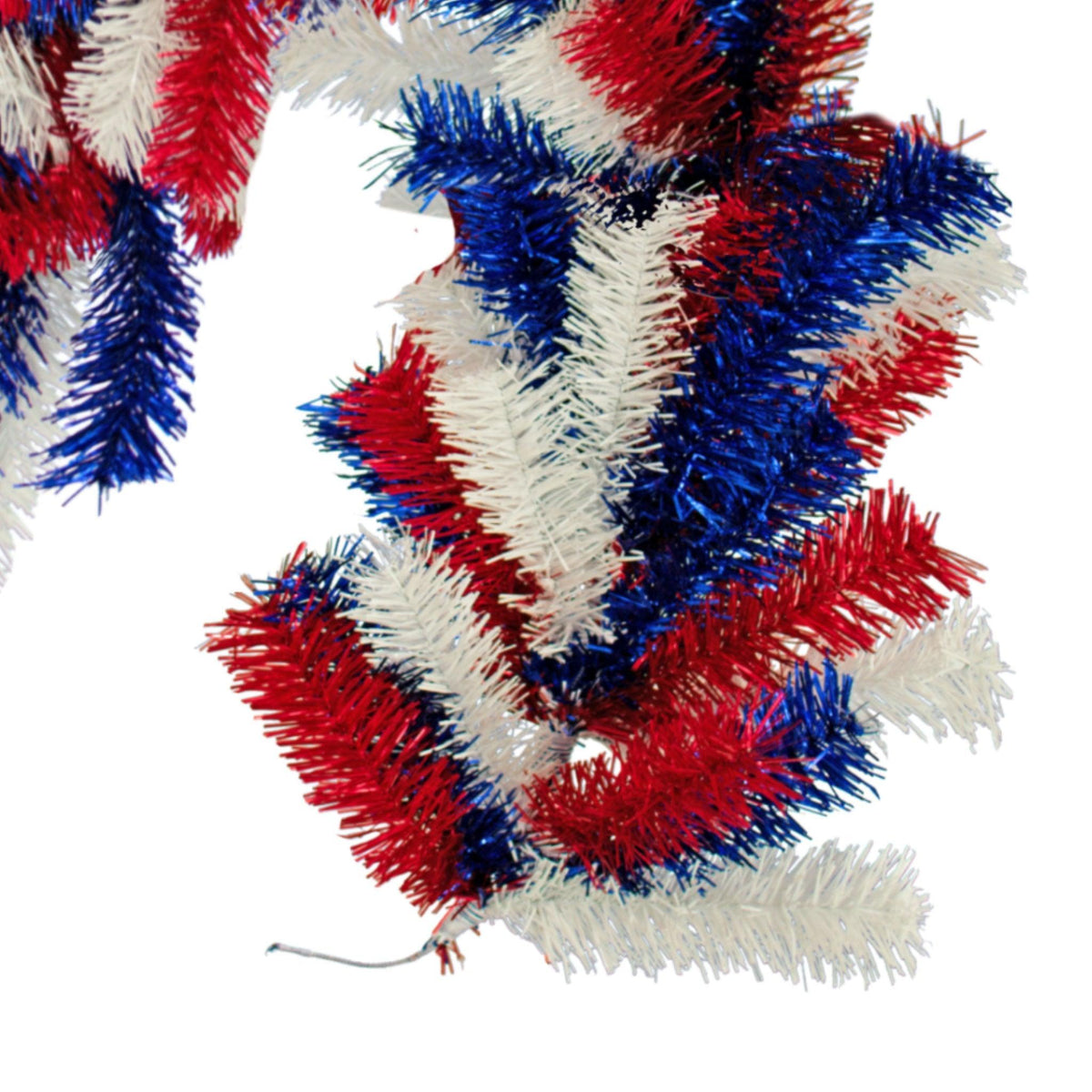Shop for Lee Display's brand new 6FT Shiny Red, White, and Blue 4th of July Mixed Tinsel Brush Garlands on sale now at leedisplay.com.  End with wire