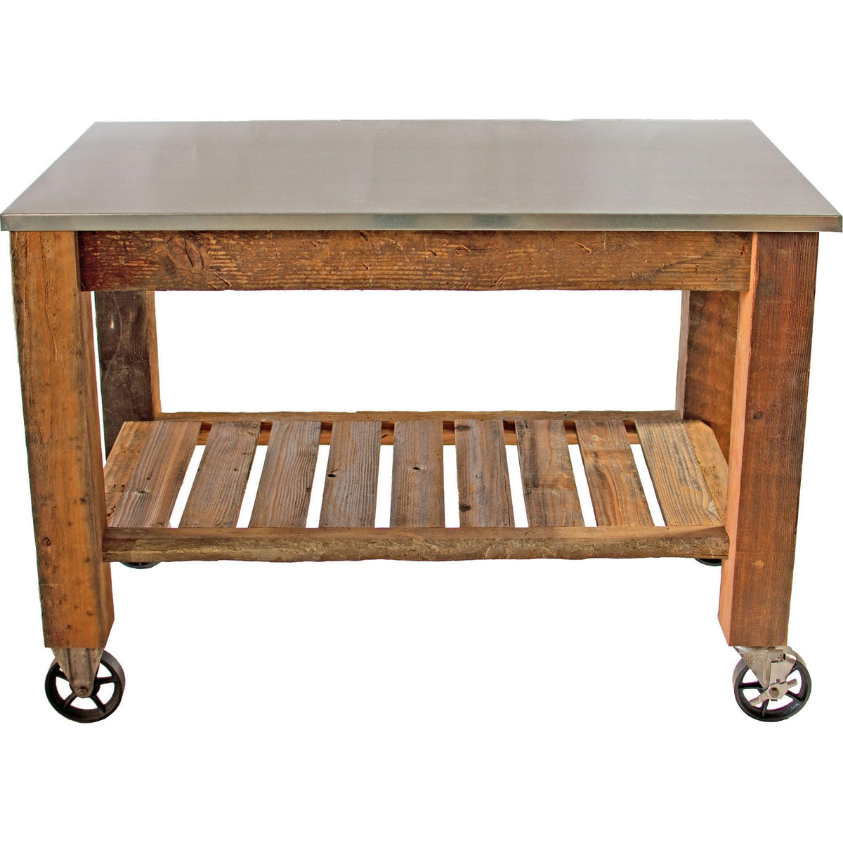 Top of Lee Display's Redwood Potting Table Rolling Cart with 6in Vintage Casters without Hardware Included on sale now at leedisplay.com