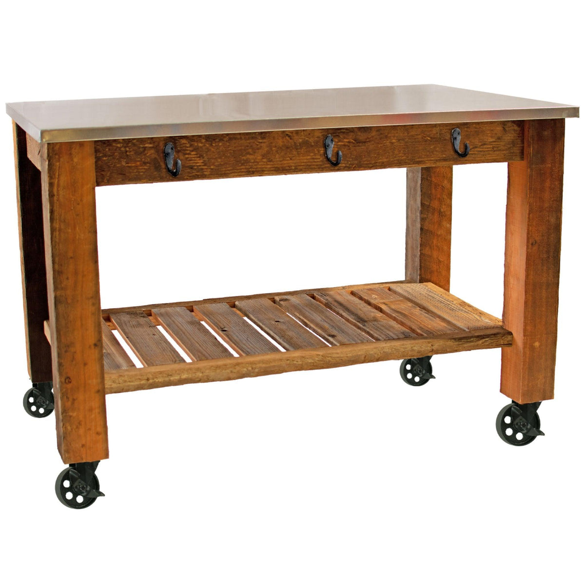 Lee Display's Redwood Potting Table Rolling Cart with 5in Black Casters with Hardware Included on sale now at leedisplay.com