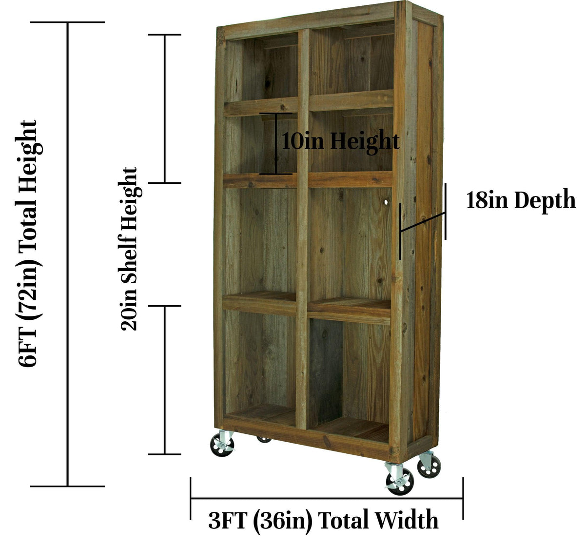 Dimensions of Lee Display's brand new Outdoor Rolling Redwood Storage Cabinet with Wheels. Shelving Unit with 5in Galvanized Steel Casters on sale at leedisplay.com