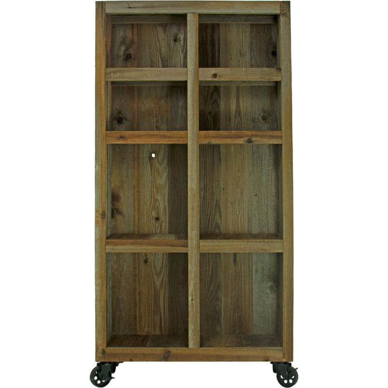 Front photo of Lee Display's brand new Outdoor Rolling Redwood Storage Cabinet with Wheels.  Shelving Unit with 5in Black Casters on sale at leedisplay.com