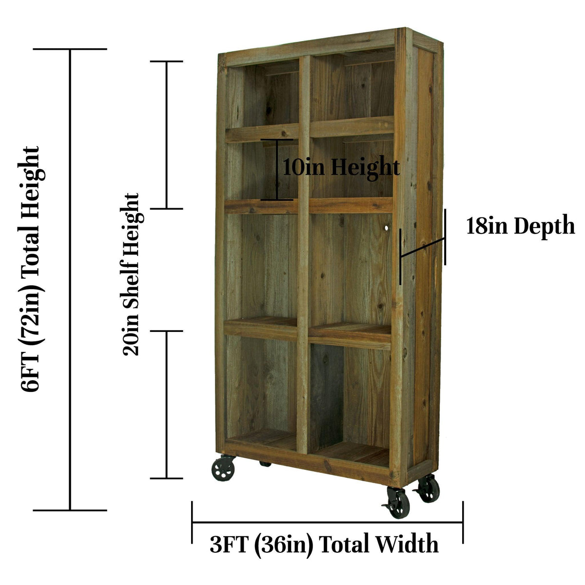 Dimensions of Lee Display's brand new Outdoor Rolling Redwood Storage Cabinet with Wheels.  Shelving Unit with 5in Black Casters on sale at leedisplay.com