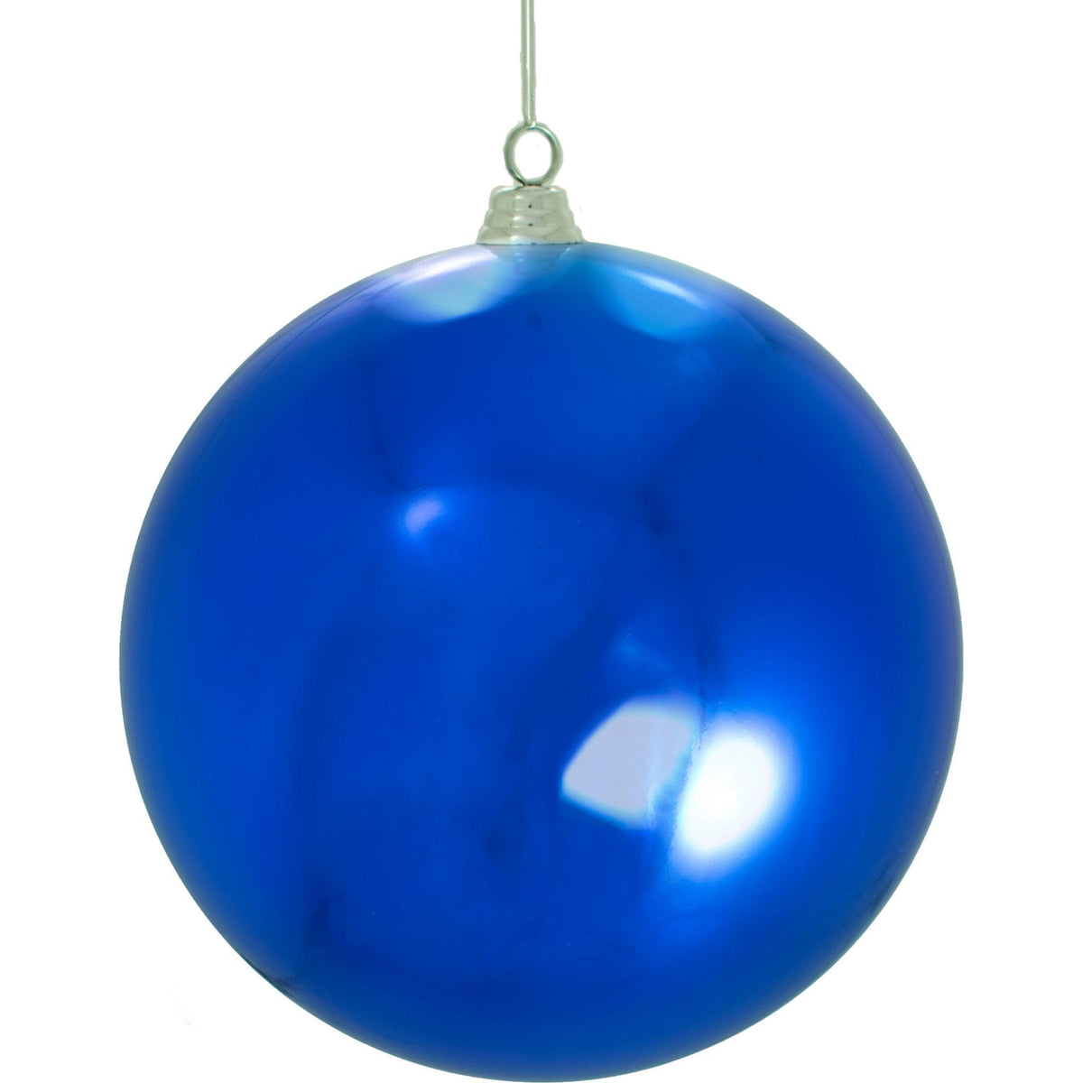Shiny Blue colored ball ornaments come with a silver cap and hanging string
