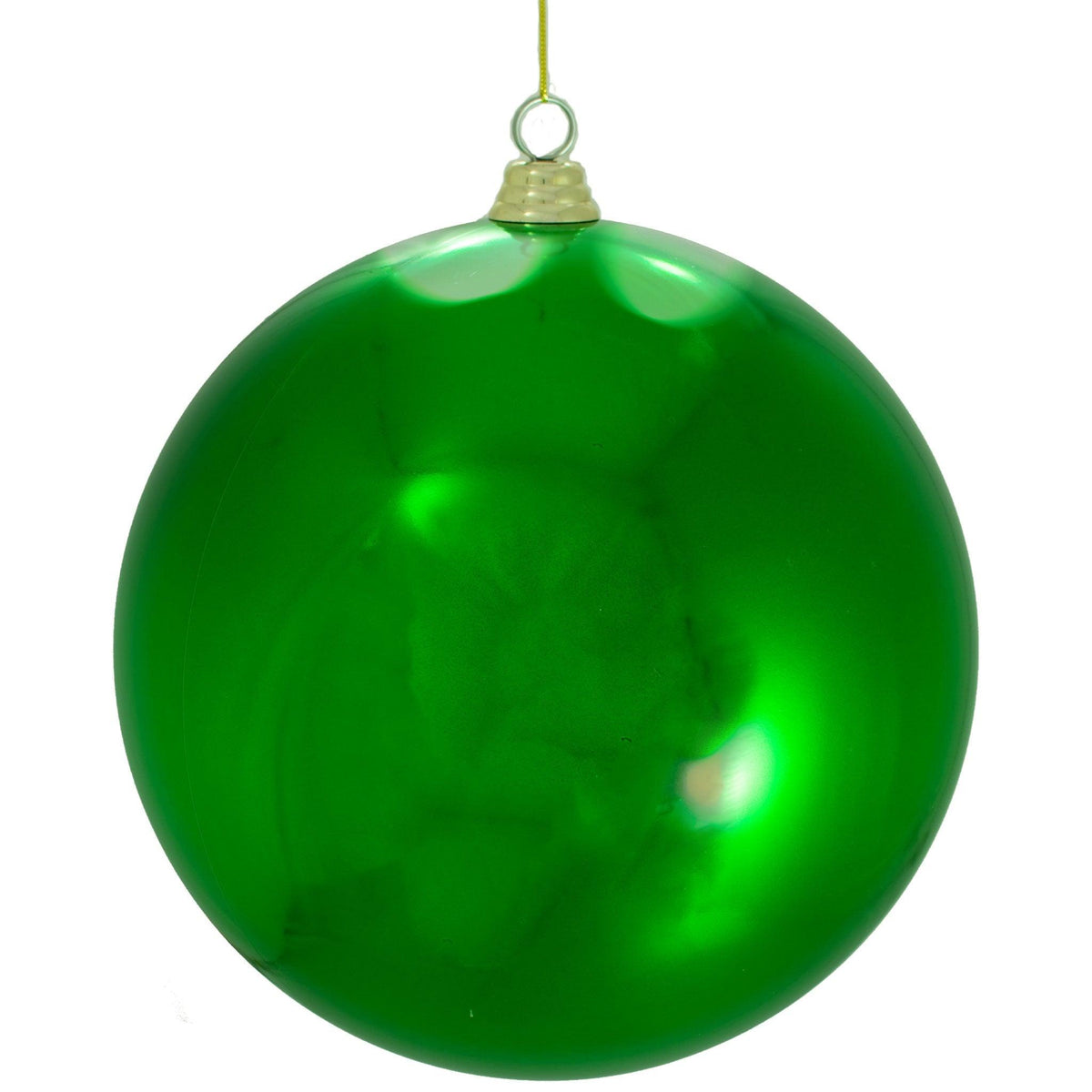 12in Diameter Shiny Green Ball Ornaments are shatterproof plastic and sold in extra large sizes