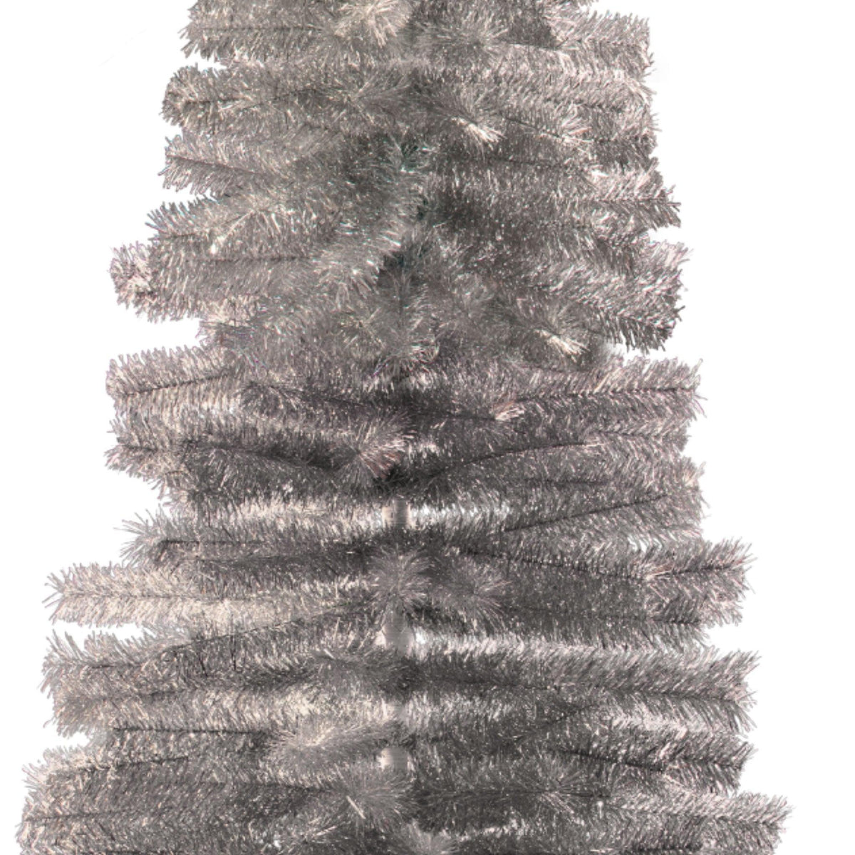 The Silver Tinsel Pencil Style Christmas Tree comes with tons of branches and tinsel brush