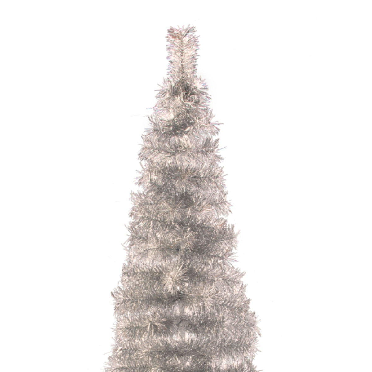 Top of the 10FT Silver Pencil Tinsel Christmas Tree from leedisplay.com