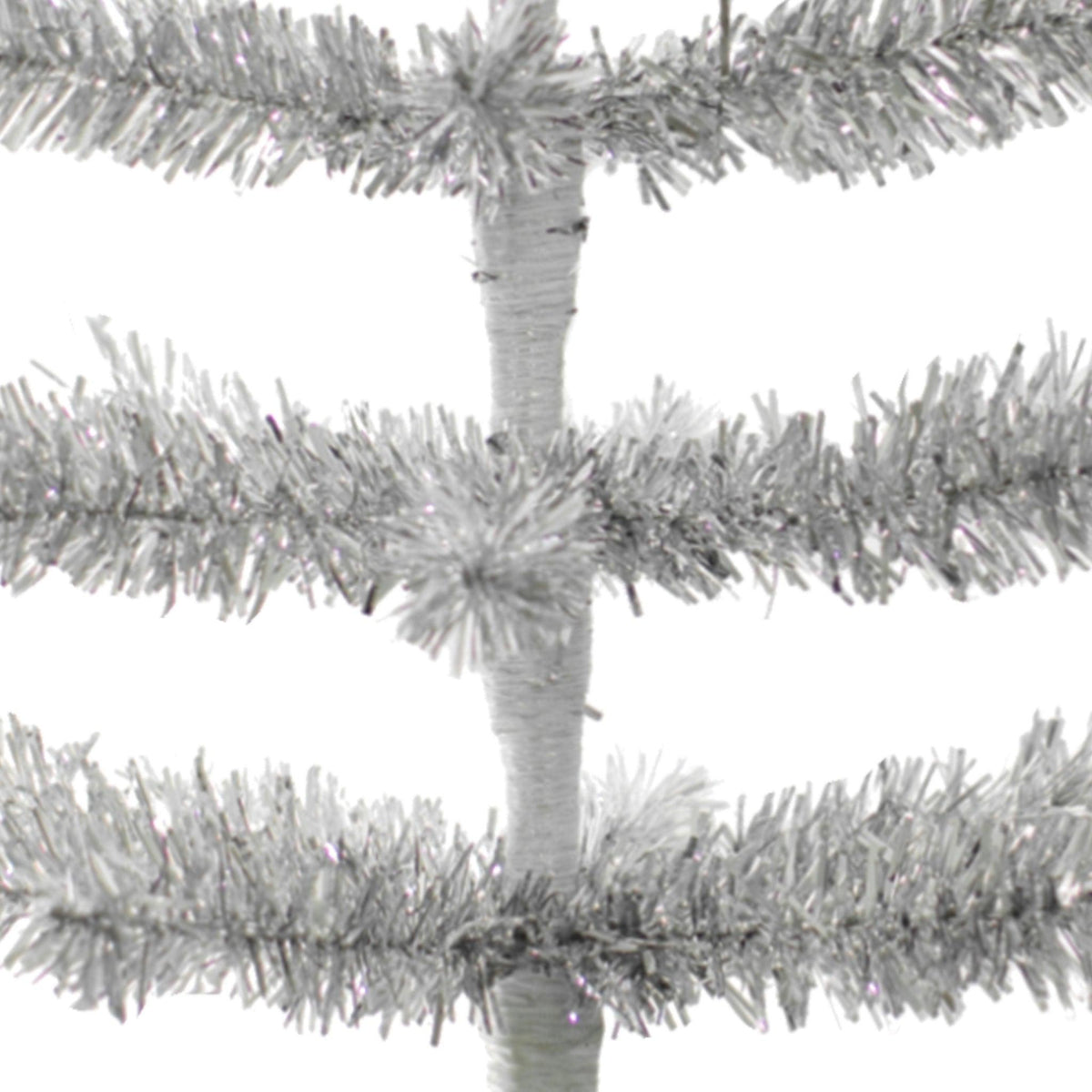 Middle section of the 1in thin brush Silver Tinsel Christmas Tree sold at leedisplay.com