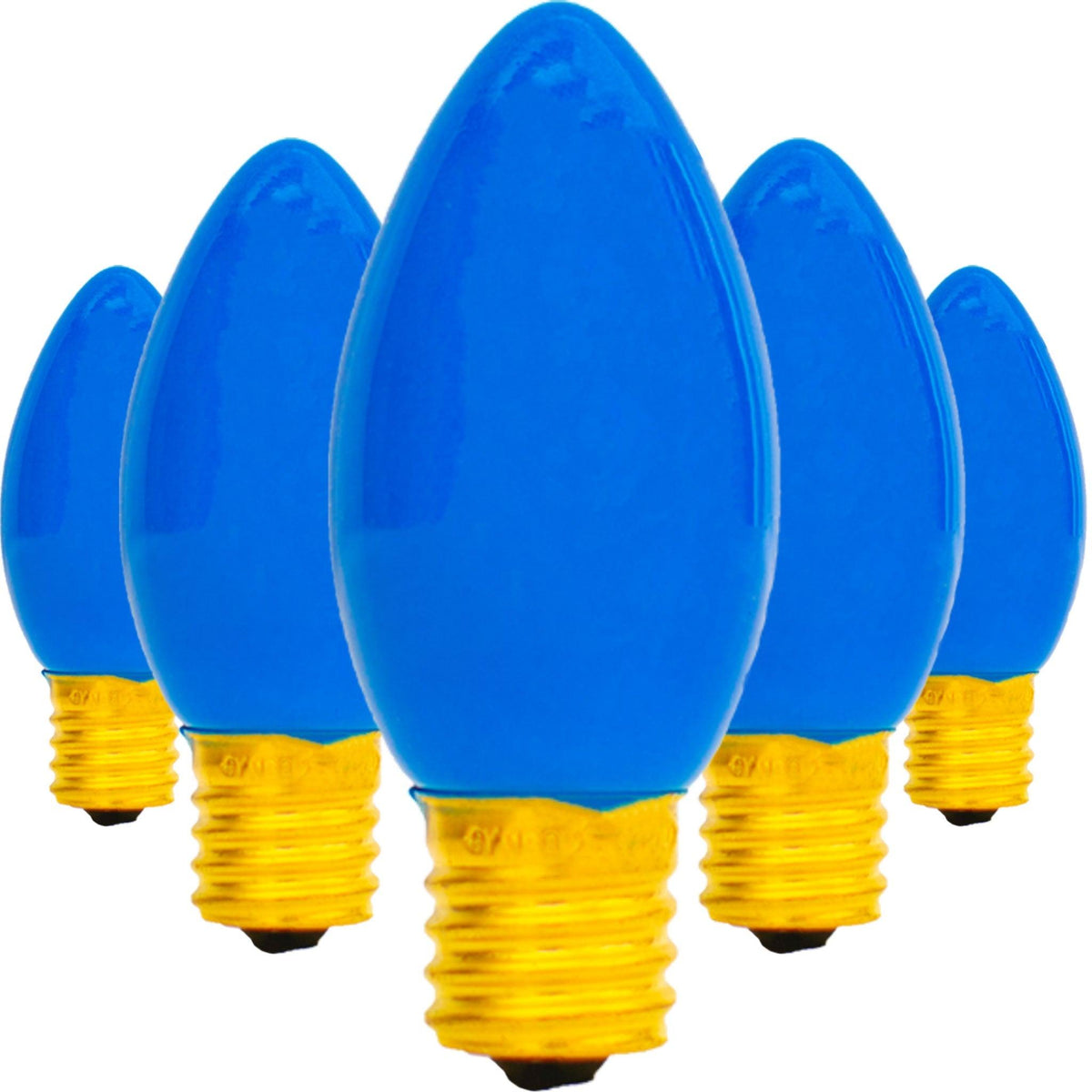 C-7 & C-9 Solid Ceramic Blue Christmas Light Bulbs.  Replace your old bulbs with a set of brand new Candelabra Lights.   Shop now at leedisplay.com